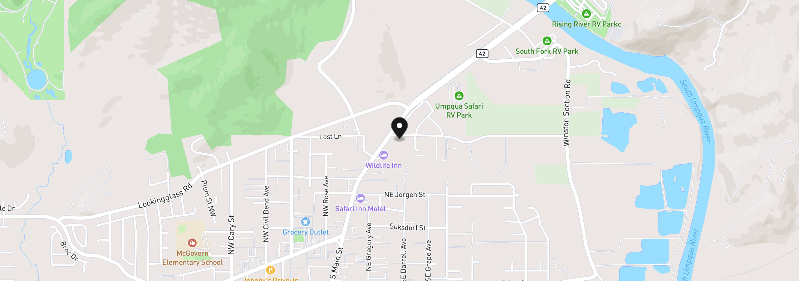 Map showing the location of 11 NE Brosi Orchard Rd, Winston, OR 97496