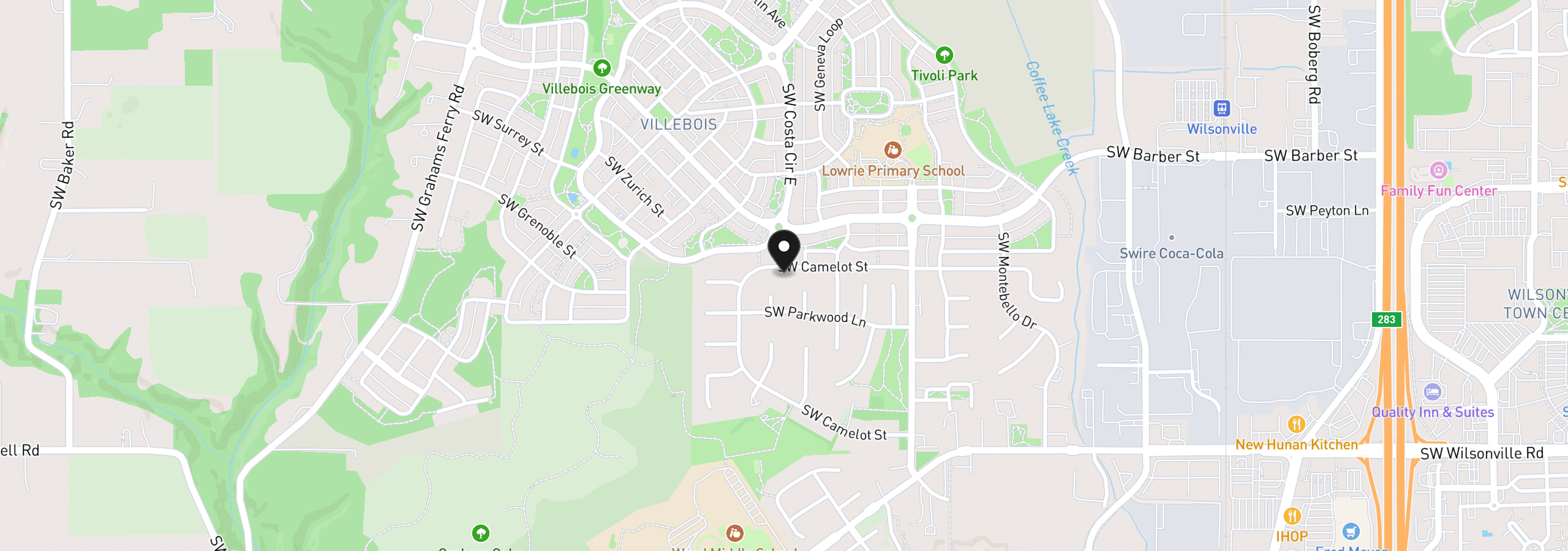 Map showing the location of 29411 SW Camelot St, Wilsonville, OR 97070