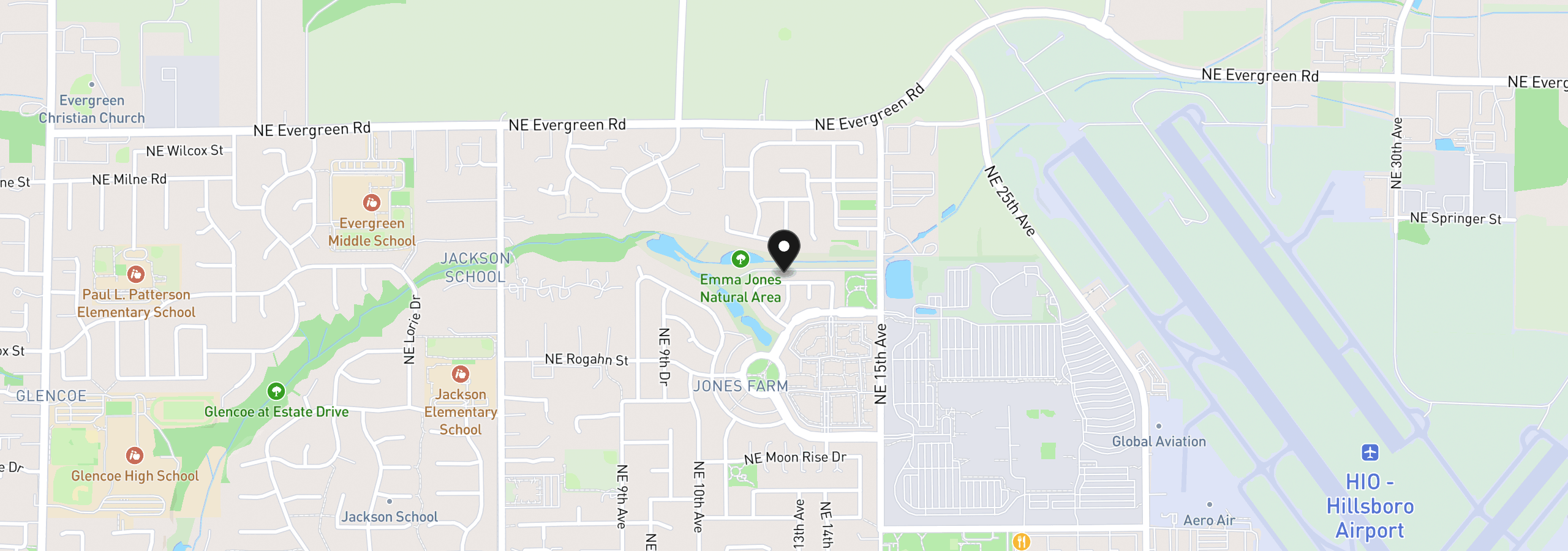 Map showing the location of 1277 NE Kinney St, Hillsboro, OR 97124