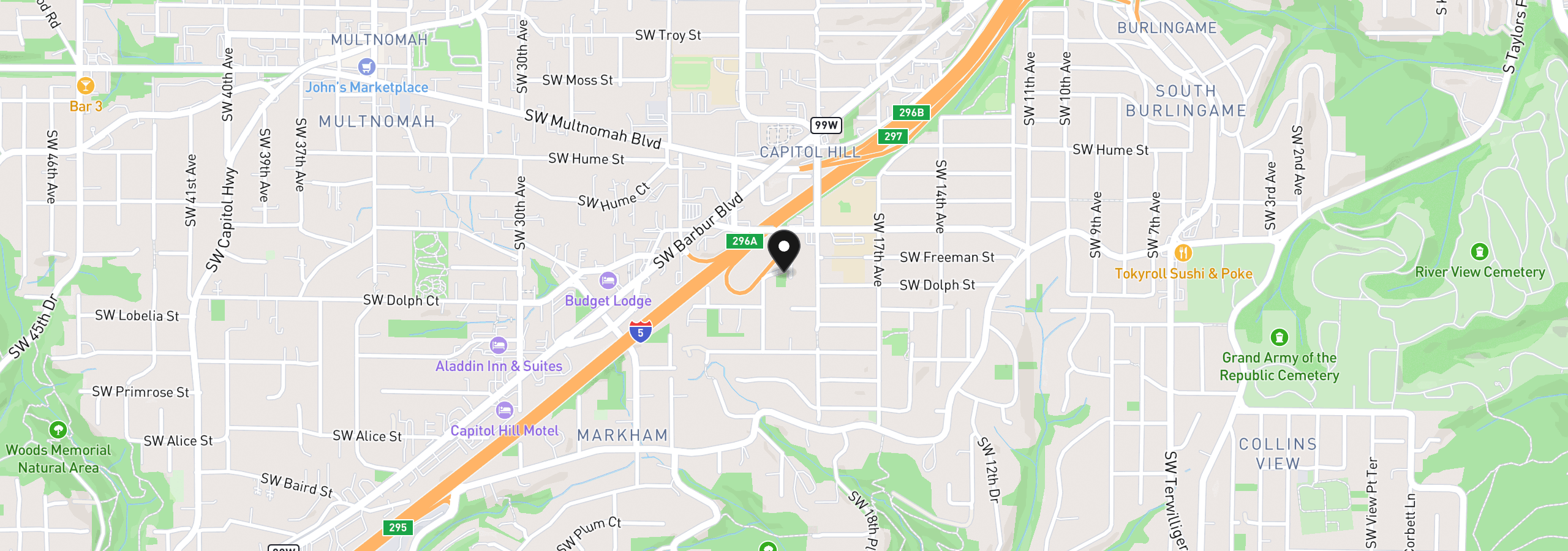 Map showing the location of 8610 SW 21st Ave 6, Portland, OR 97219
