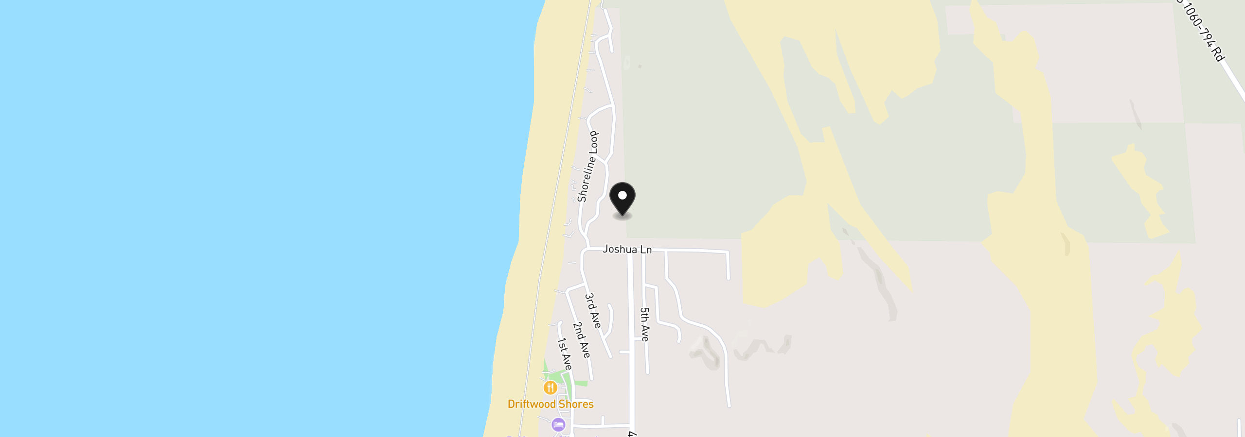 Map showing the location of Shoreline Dr 116-120, Florence, OR 97439