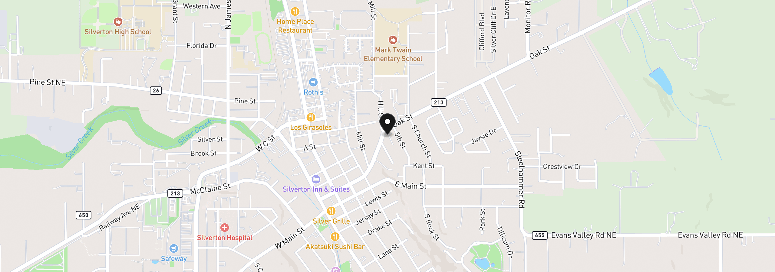 Map showing the location of 700 Oak St, Silverton, OR 97381
