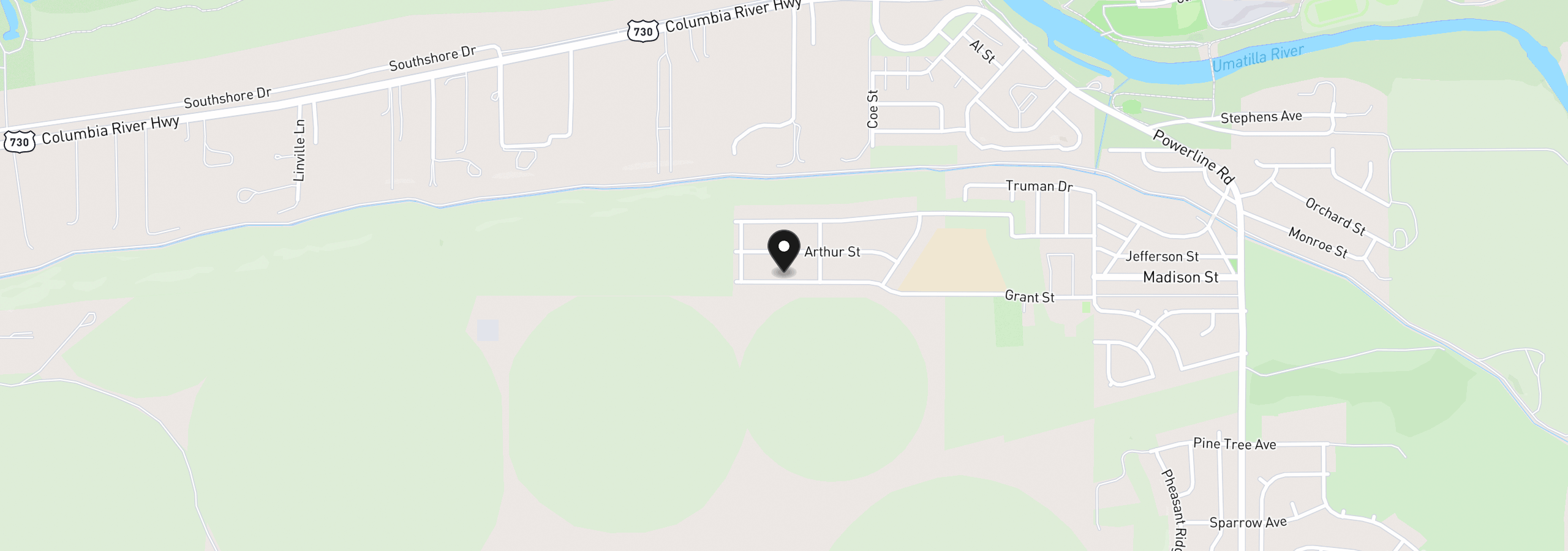Map showing the location of 629 Grant St, Umatilla, OR 97882