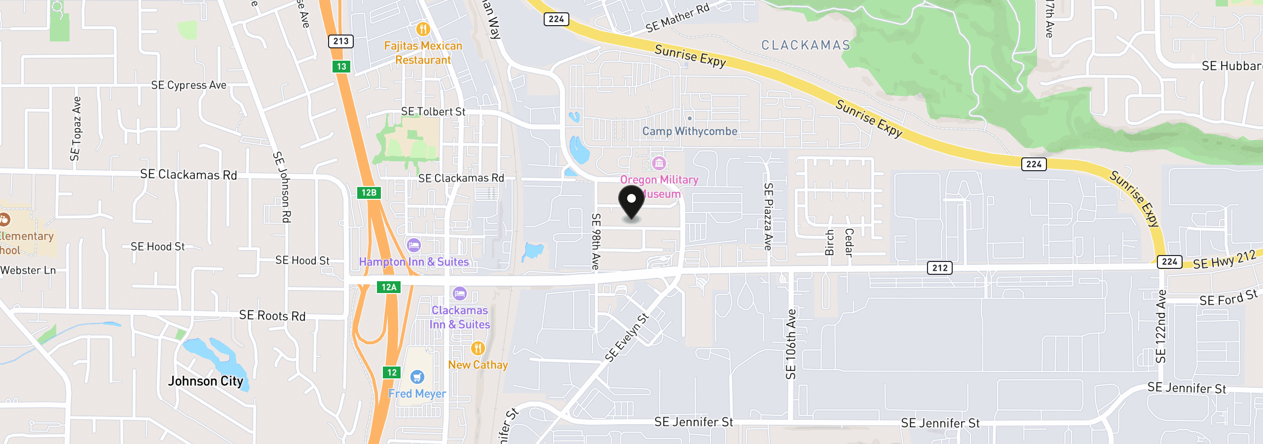 Map showing the location of 9929 SE Brandeis St, Clackamas, OR 97015
