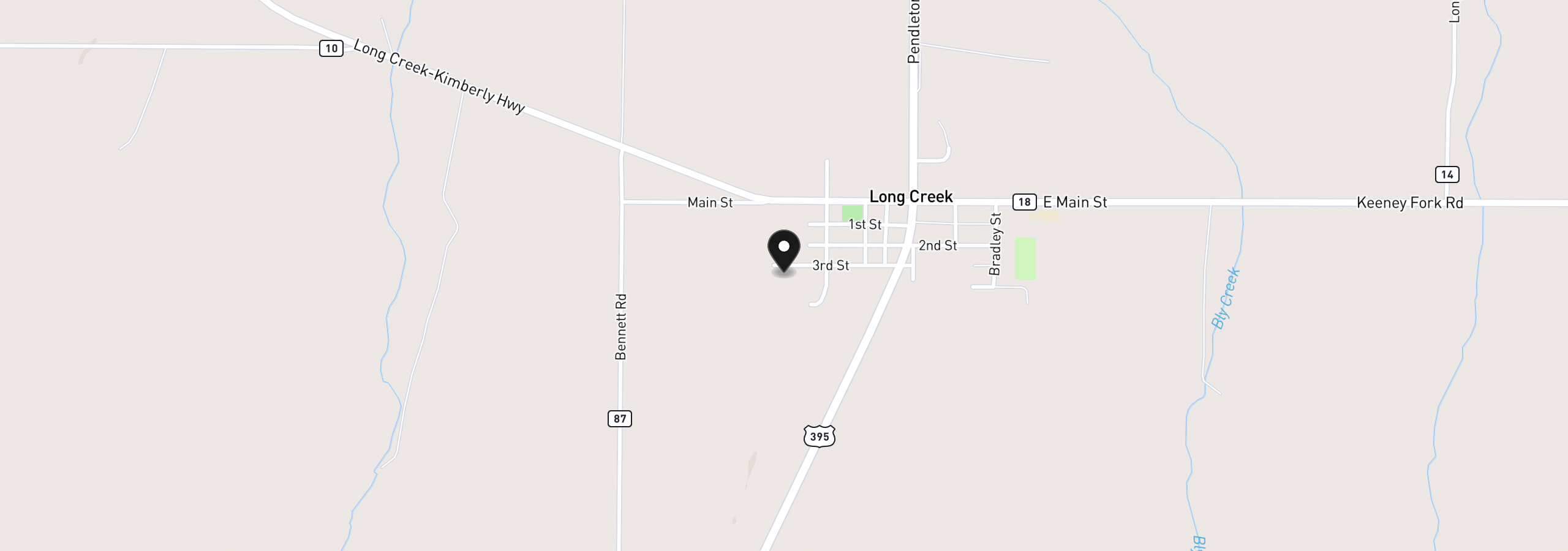 Map showing the location of 455 W 3rd St, Long Creek, OR 97856