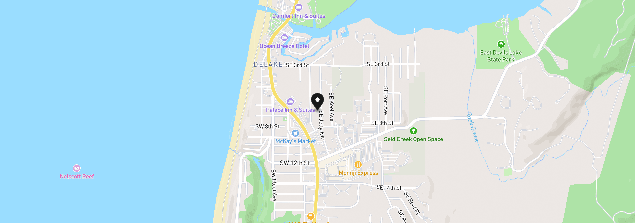 Map showing the location of 691 SE Jetty Ave, Lincoln City, OR 97367