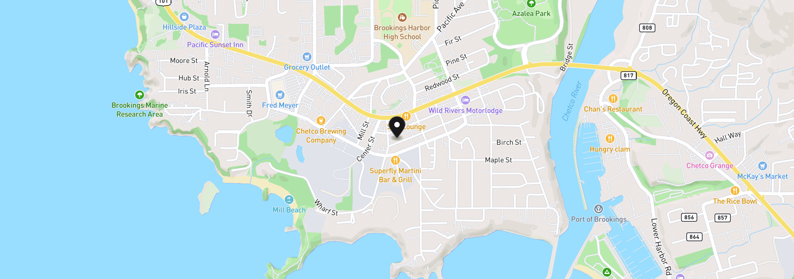 Map showing the location of 636 Hemlock St, Brookings, OR 97415