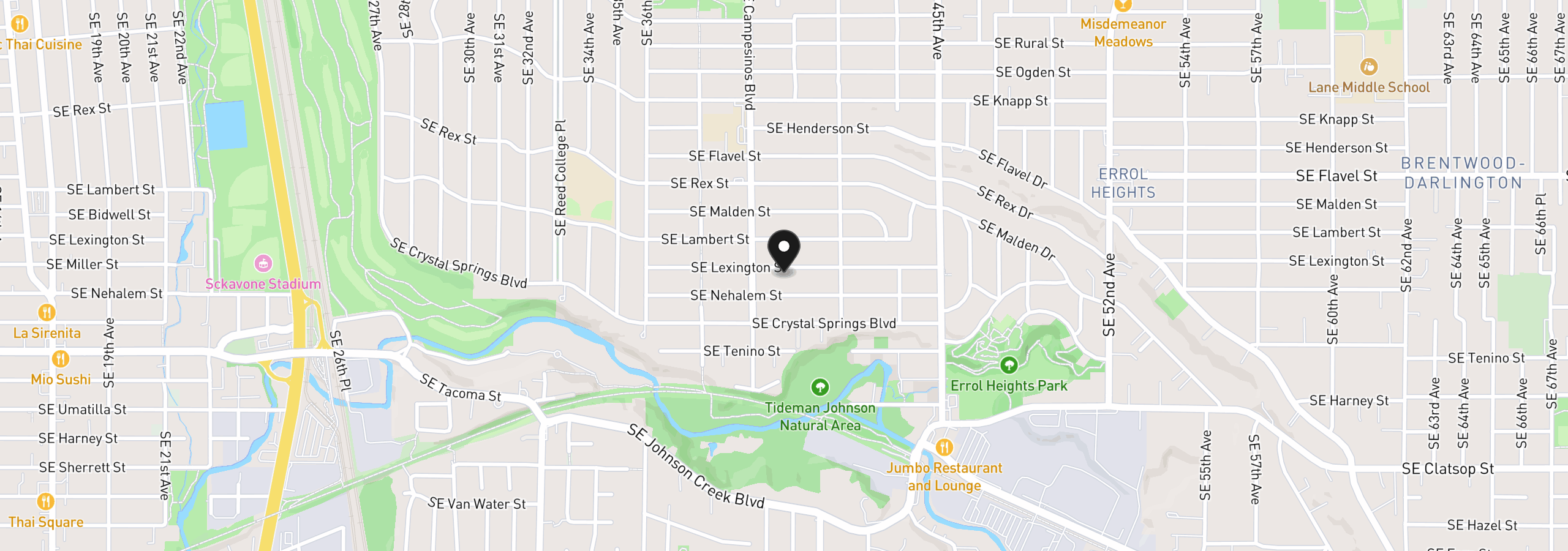 Map showing the location of 4020 SE Lexington St, Portland, OR 97202