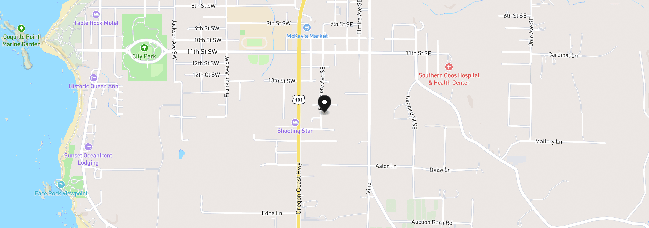 Map showing the location of Baltimore, Bandon, OR 97411