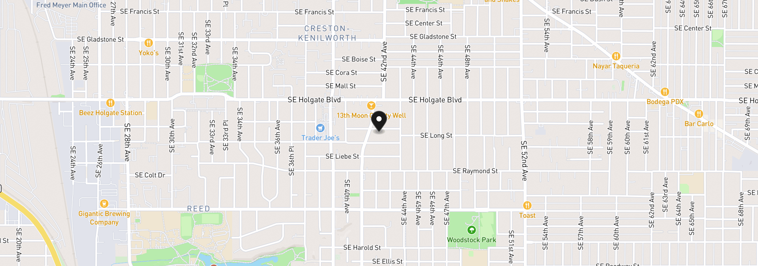 Map showing the location of 4124 SE Long St, Portland, OR 97202