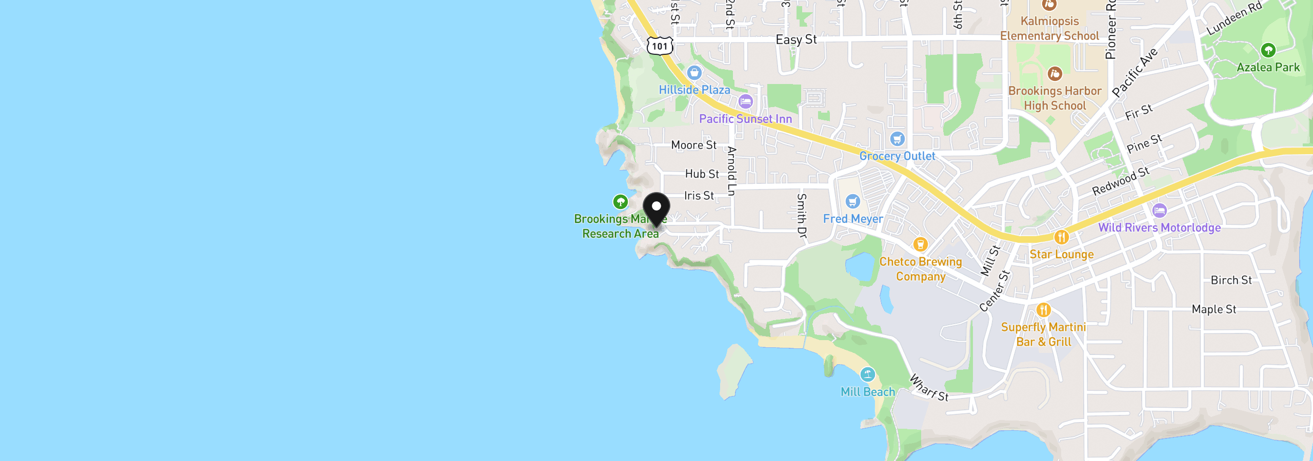 Map showing the location of 1243 Collis Ln, Brookings, OR 97415
