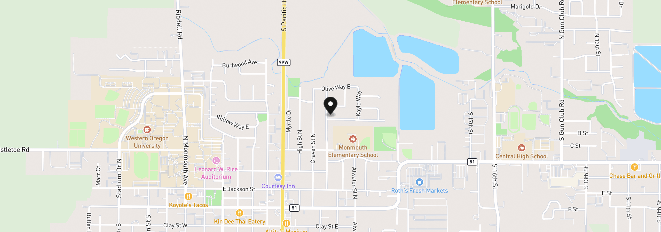 Map showing the location of 615 Sacre Ln N, Monmouth, OR 97361