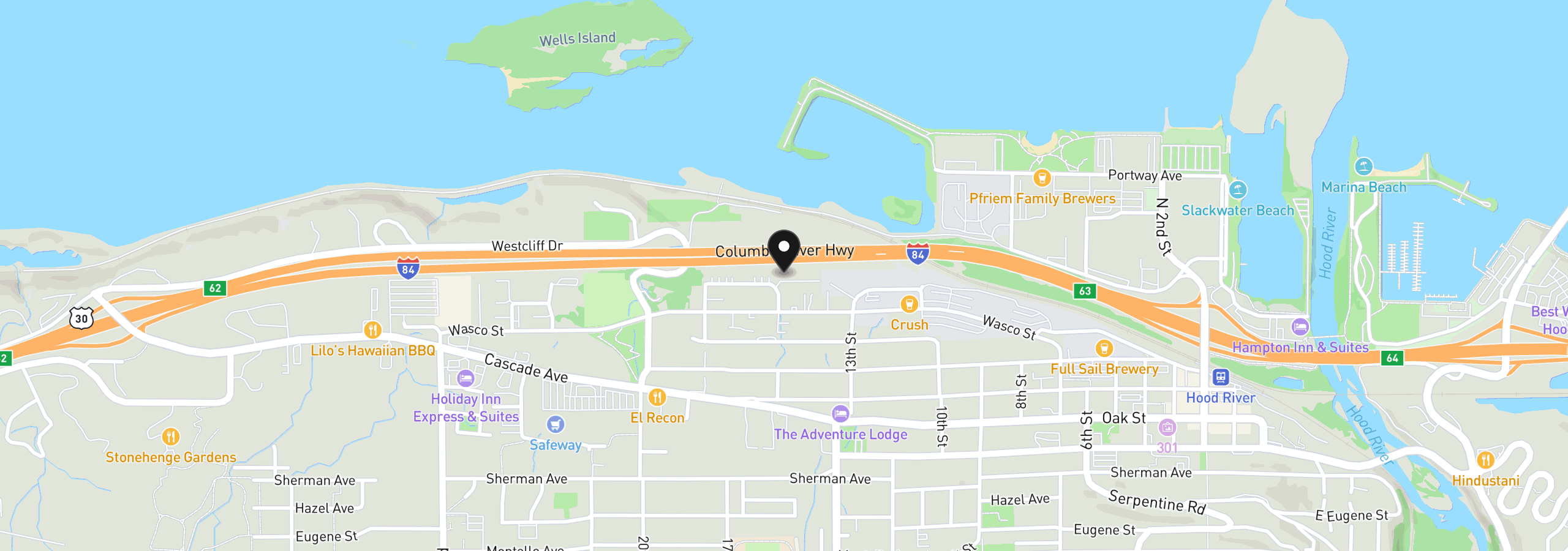 Map showing the location of 301 N 15th St 115, Hood River, OR 97031