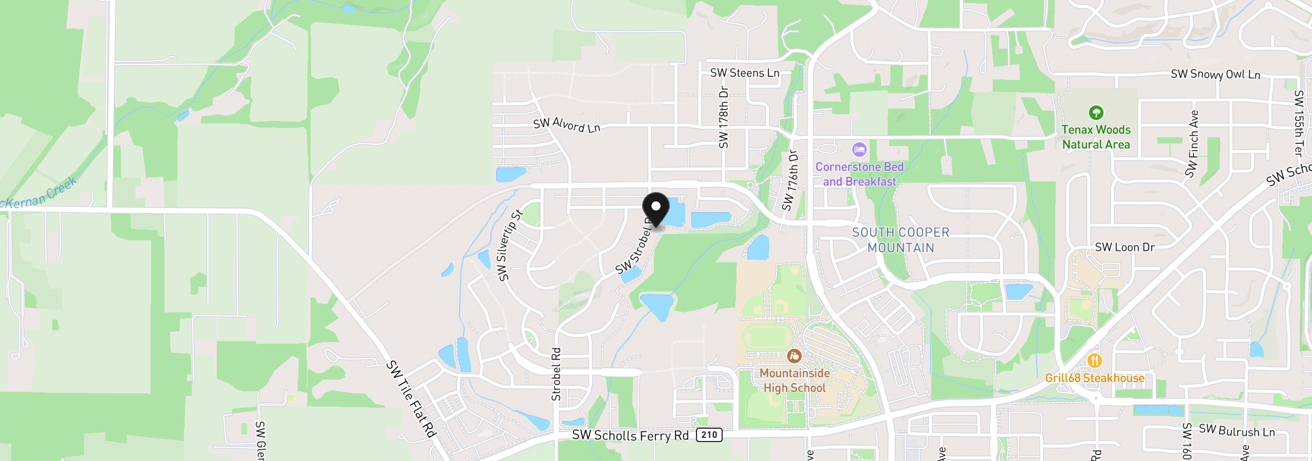 Map showing the location of 12196 SW Strobel Rd, Beaverton, OR 97007