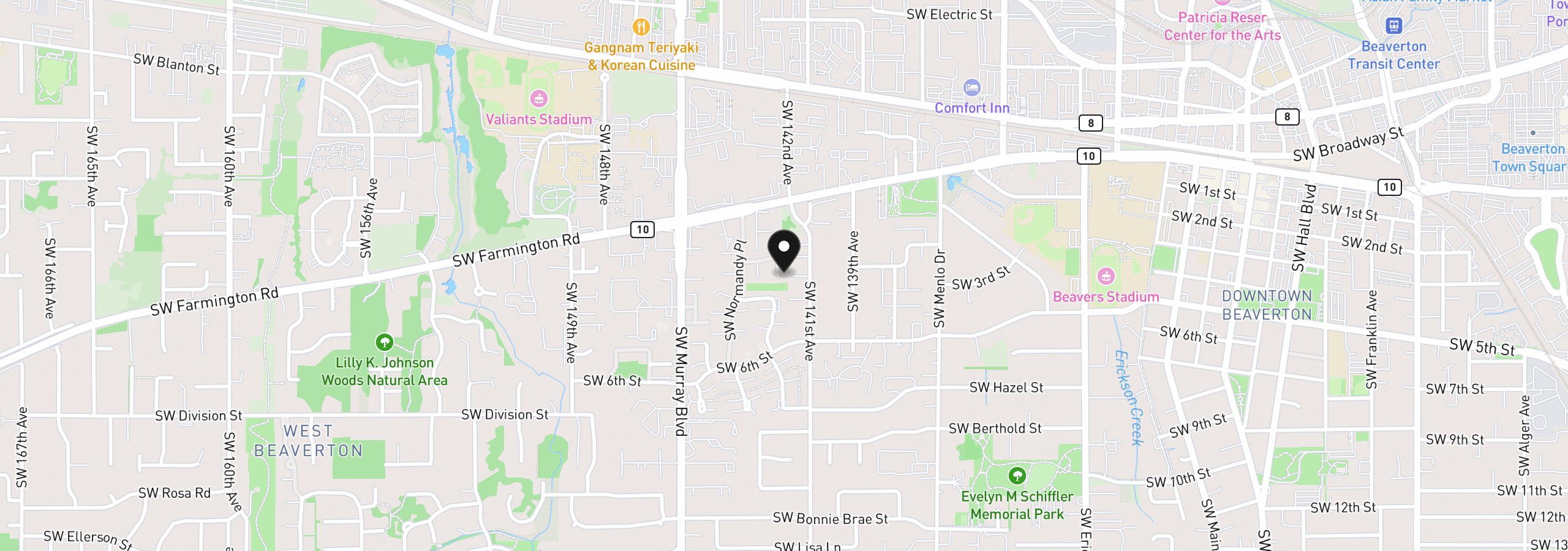 Map showing the location of 4844 SW Wembley Pl, Beaverton, OR 97005