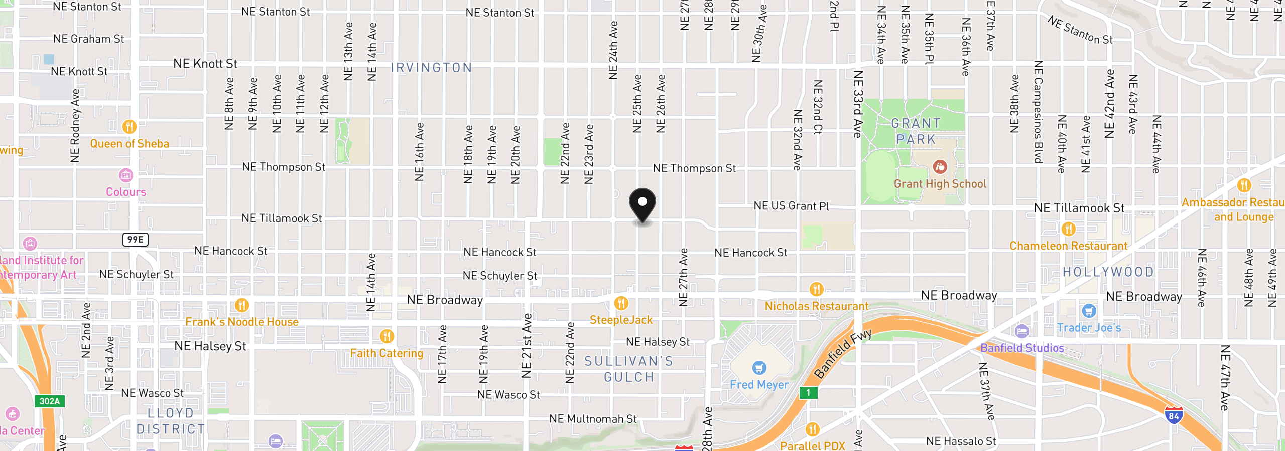 Map showing the location of 2508 NE Tillamook St, Portland, OR 97212