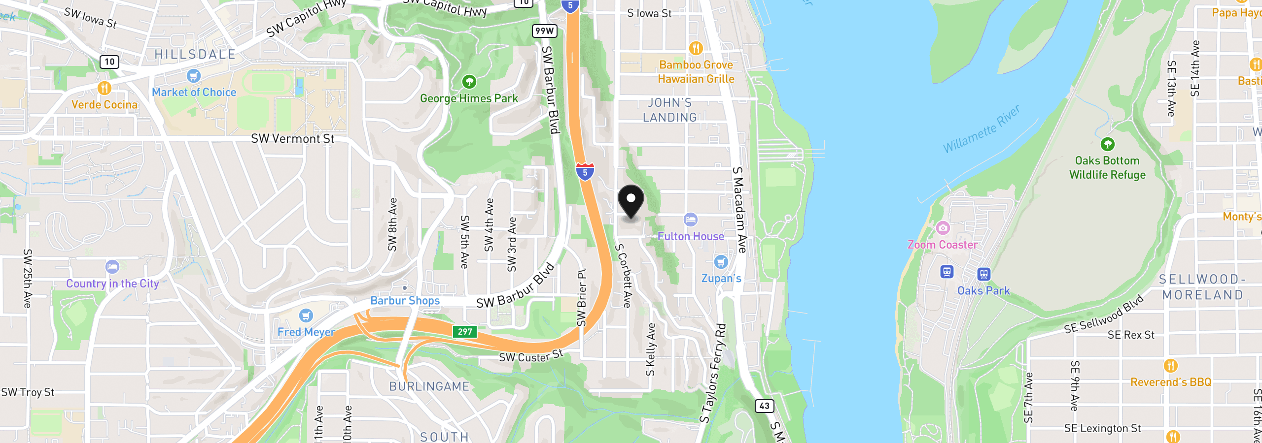 Map showing the location of 220 S Texas St, Portland, OR 97219