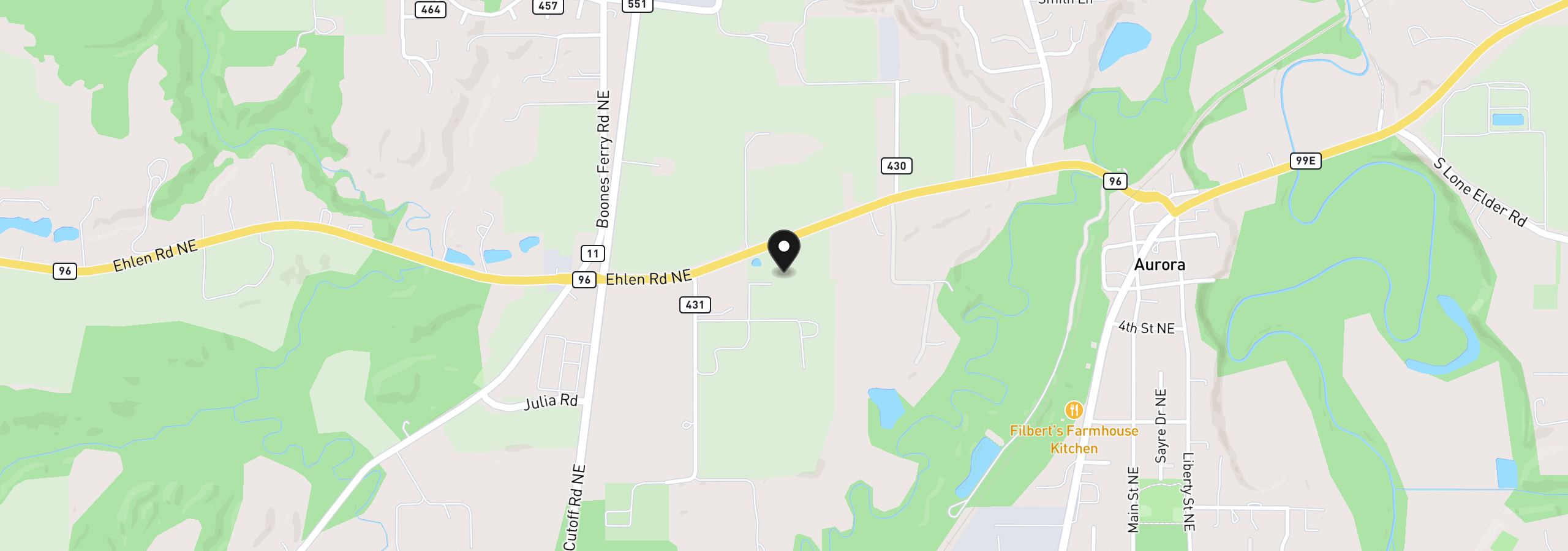 Map showing the location of 21358 Oak Ln, Aurora, OR 97002