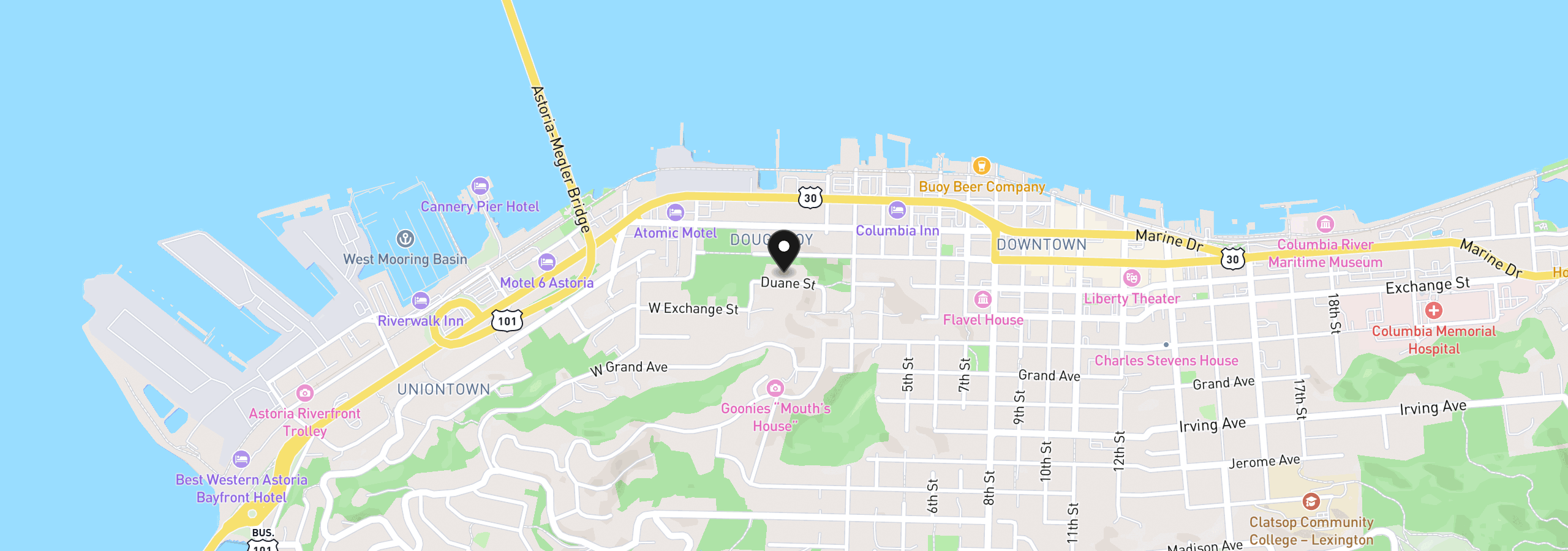 Map showing the location of 144 Duane St, Astoria, OR 97103