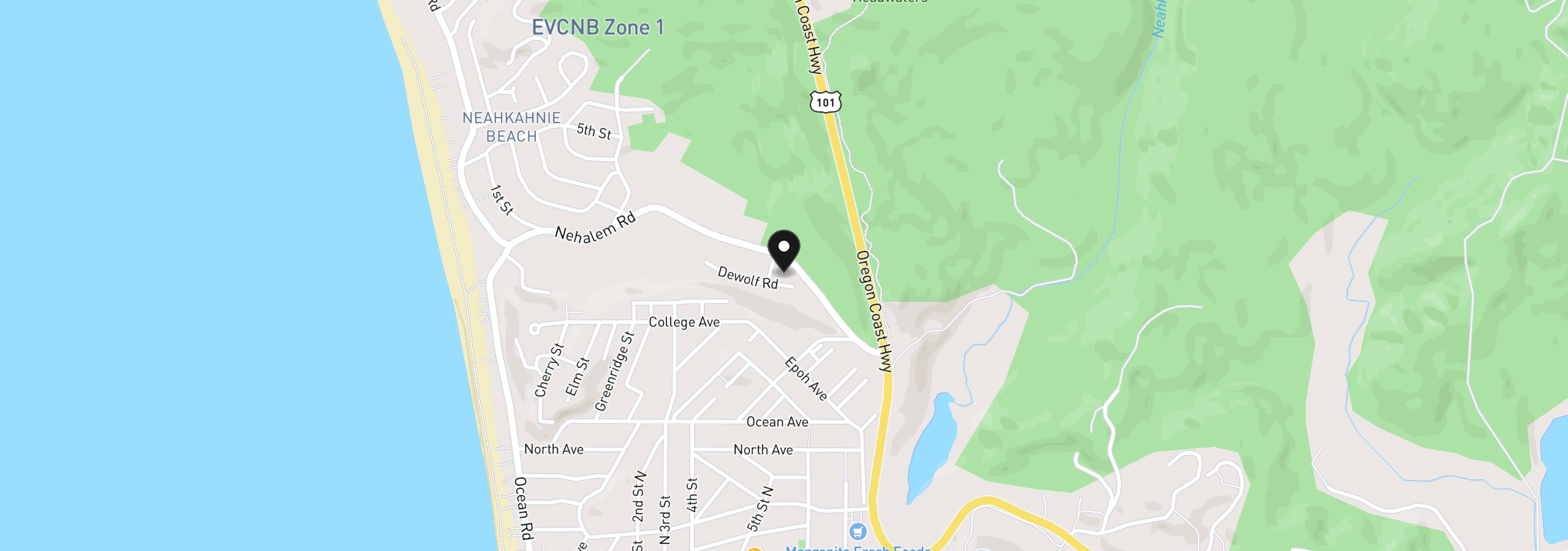 Map showing the location of 9330 Dewolf Rd, Manzanita, OR 97130