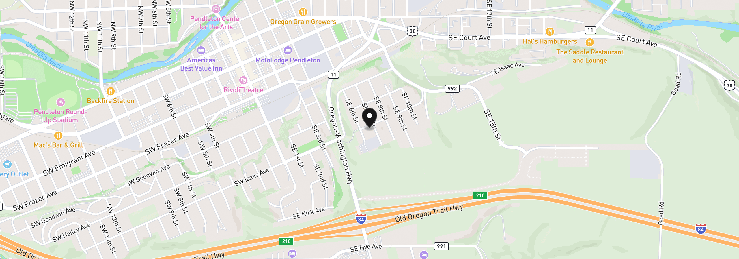 Map showing the location of 610 SE Isaac Ave, Pendleton, OR 97801