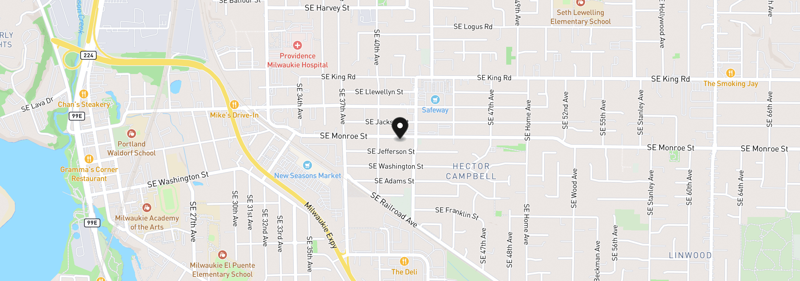 Map showing the location of 4106 SE Monroe St, Milwaukie, OR 97222