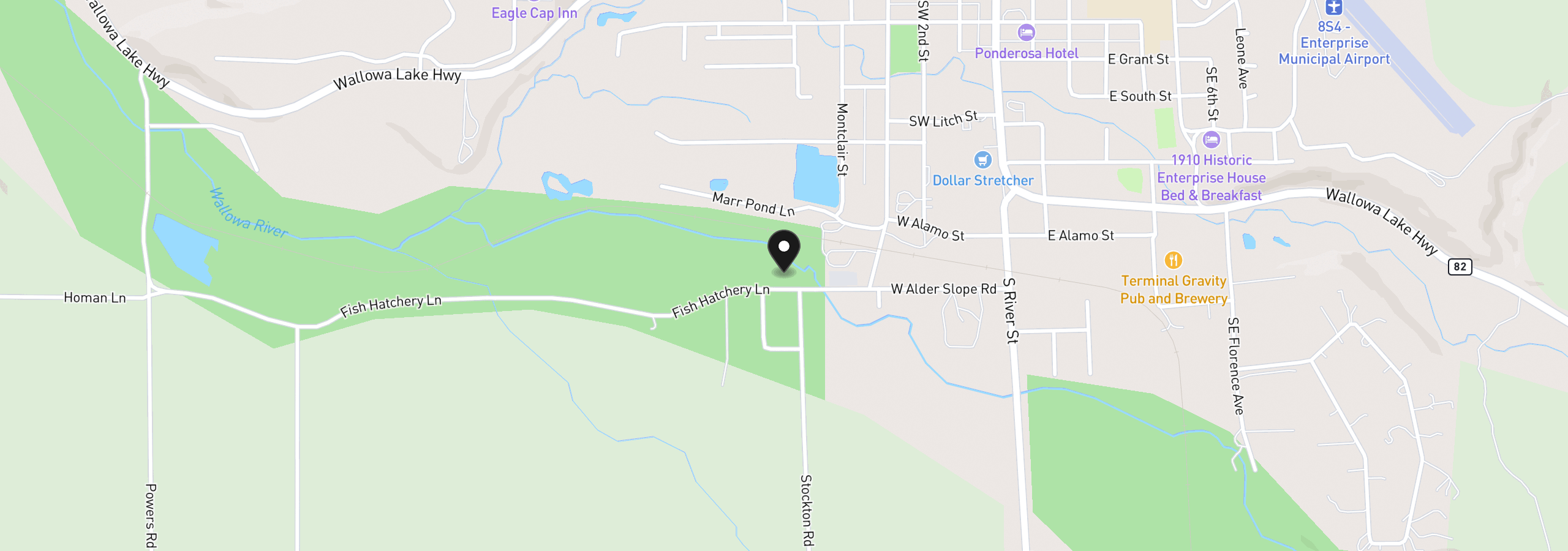 Map showing the location of 82695 Fish Hatchery Ln, Enterprise, OR 97828