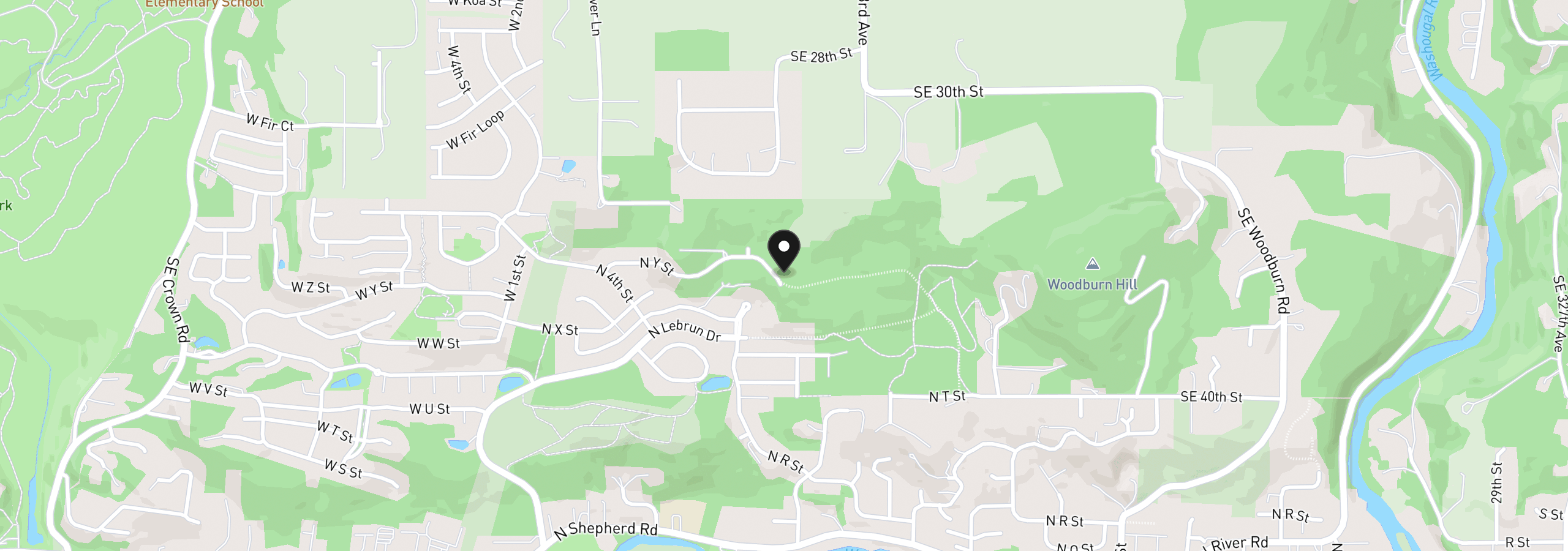 Map showing the location of 650 N Y St, Washougal, Wa 98671