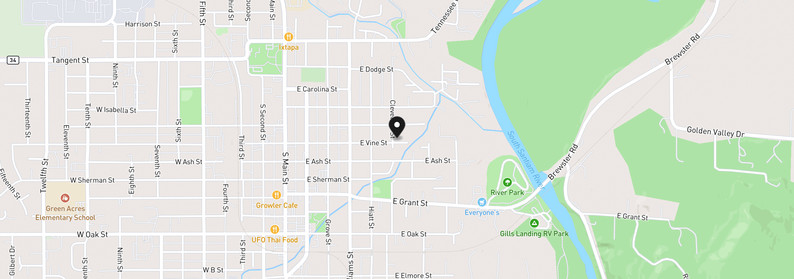 Map showing the location of 491 Cleveland St, Lebanon, OR 97355