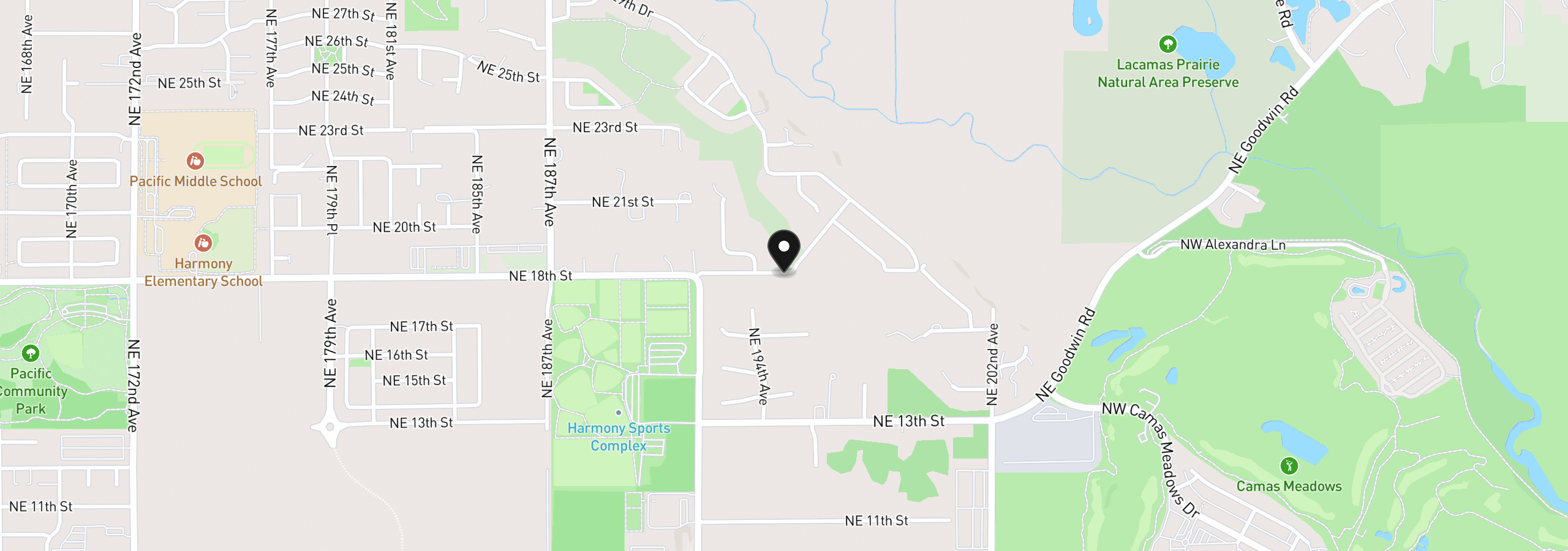 Map showing the location of NE 196th Ave, Vancouver, Wa 98684
