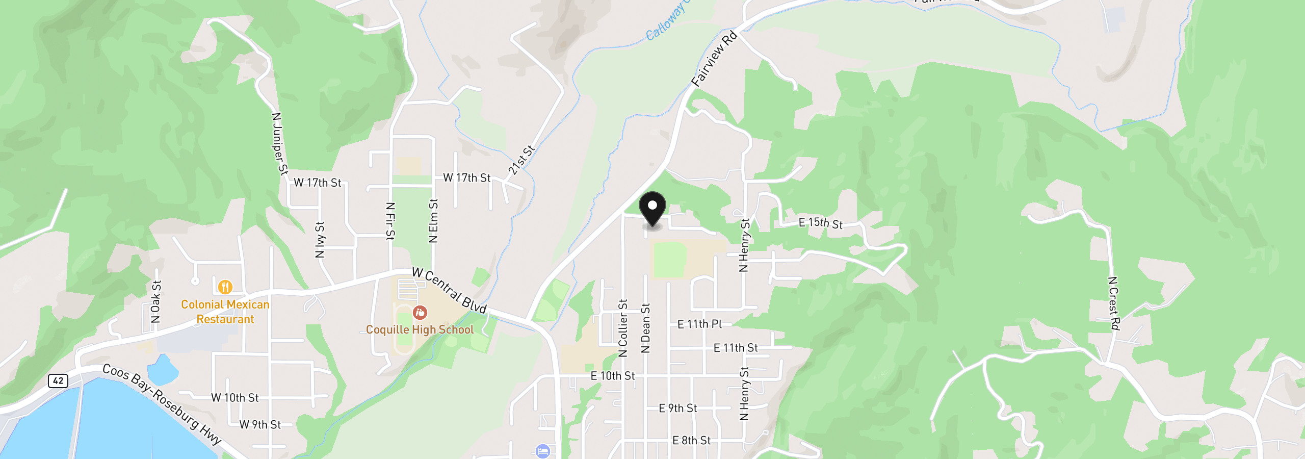Map showing the location of 1546 N Dean St, Coquille, OR 97423