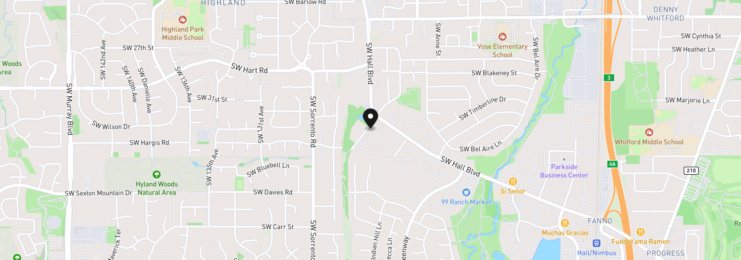 Map showing the location of 7805 SW Matheny Dr, Beaverton, OR 97008