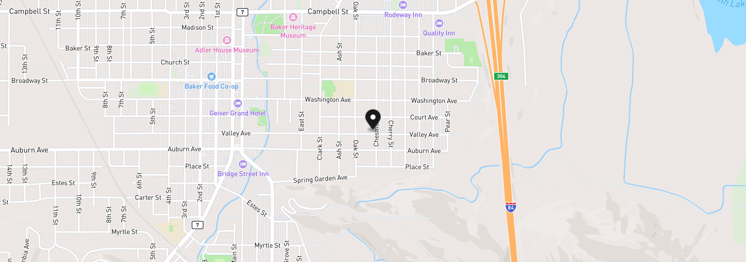 Map showing the location of 1220 Valley Ave, Baker City, OR 97814
