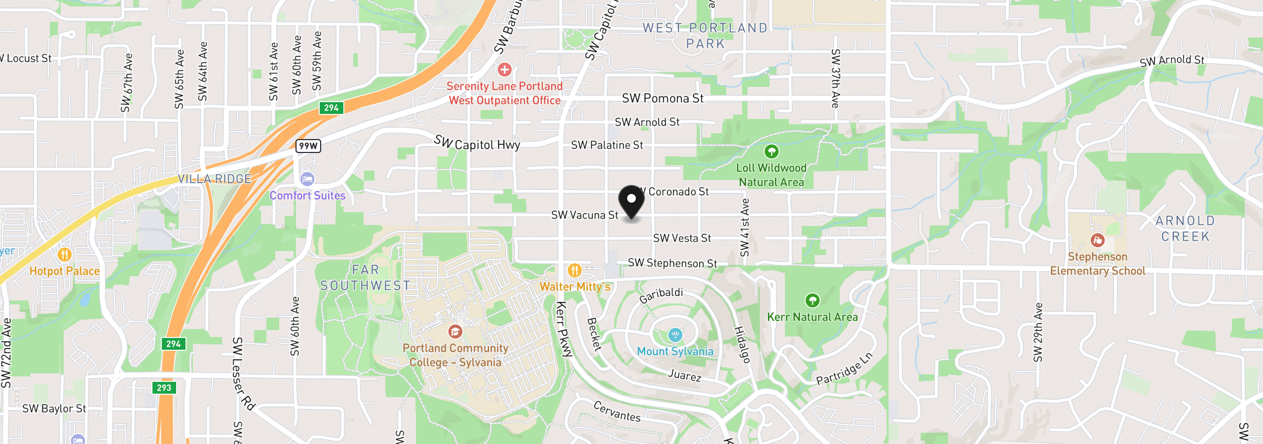 Map showing the location of 4538 SW Vacuna St, Portland, OR 97219
