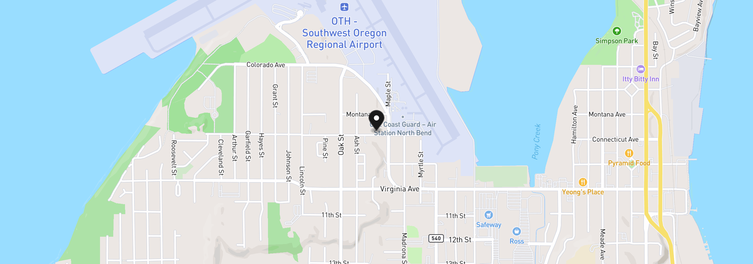Map showing the location of 2280 Connecticut Ave, North Bend, OR 97459
