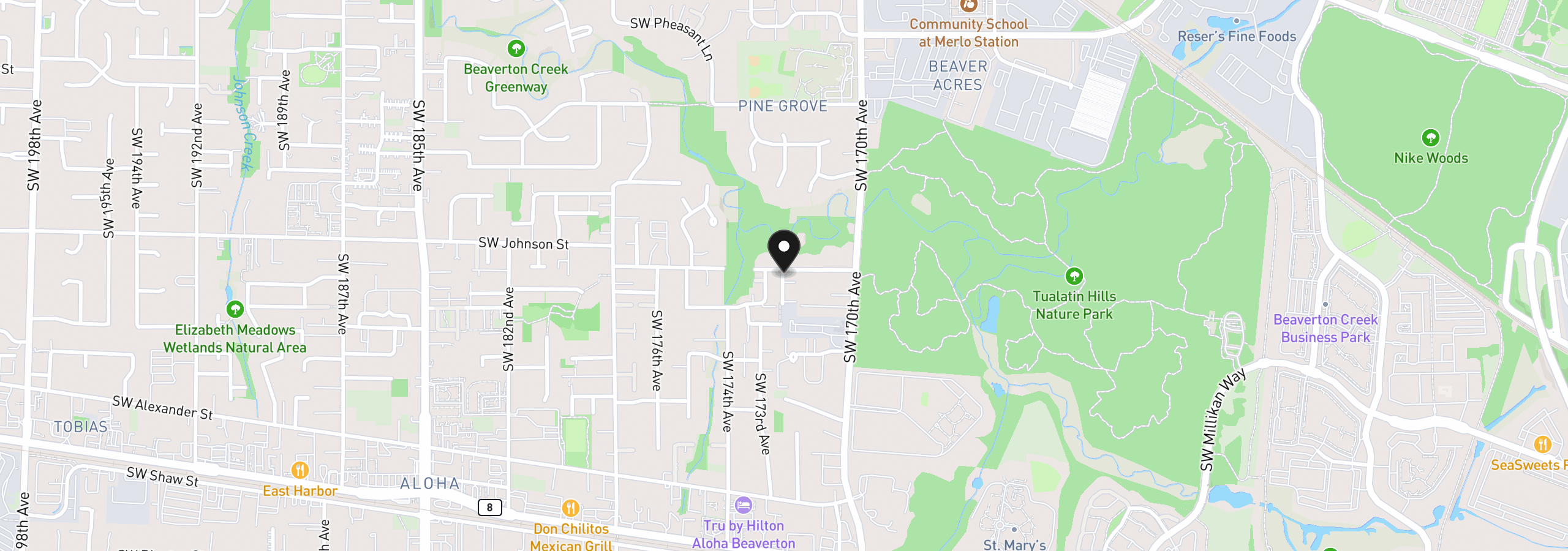Map showing the location of 2852 SW Tranquility Ter, Beaverton, OR 97003