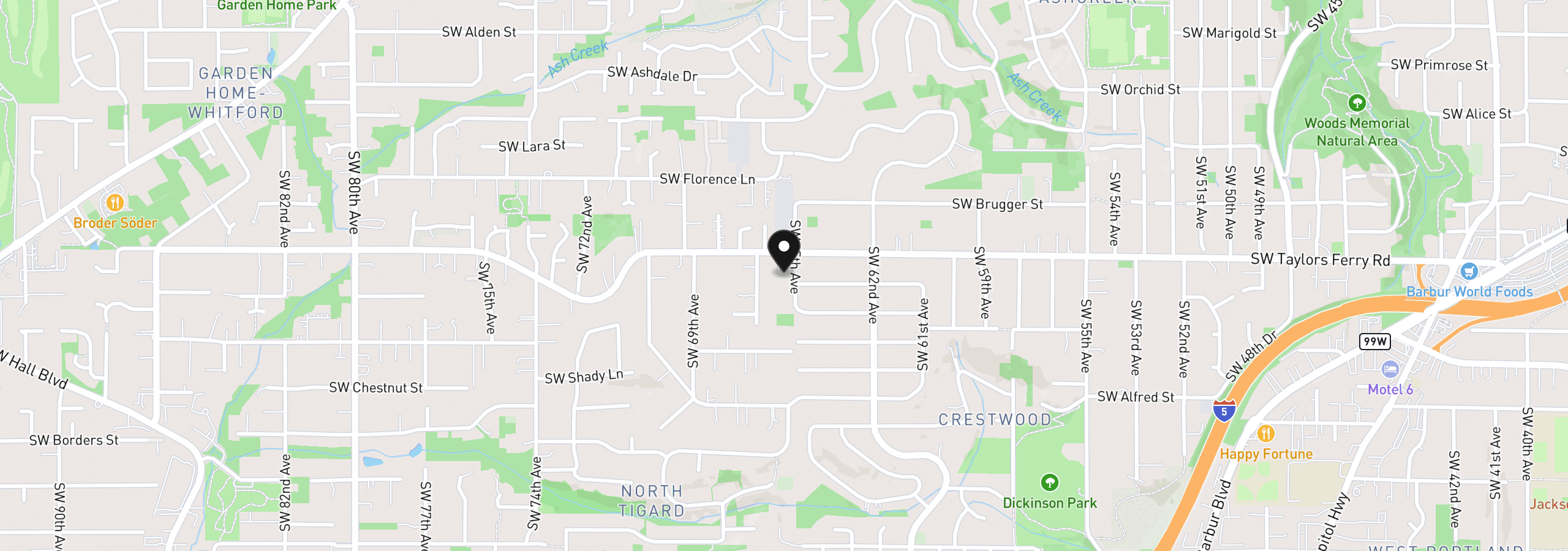 Map showing the location of 6512 SW Taylors Ferry Rd, Portland, OR 97223