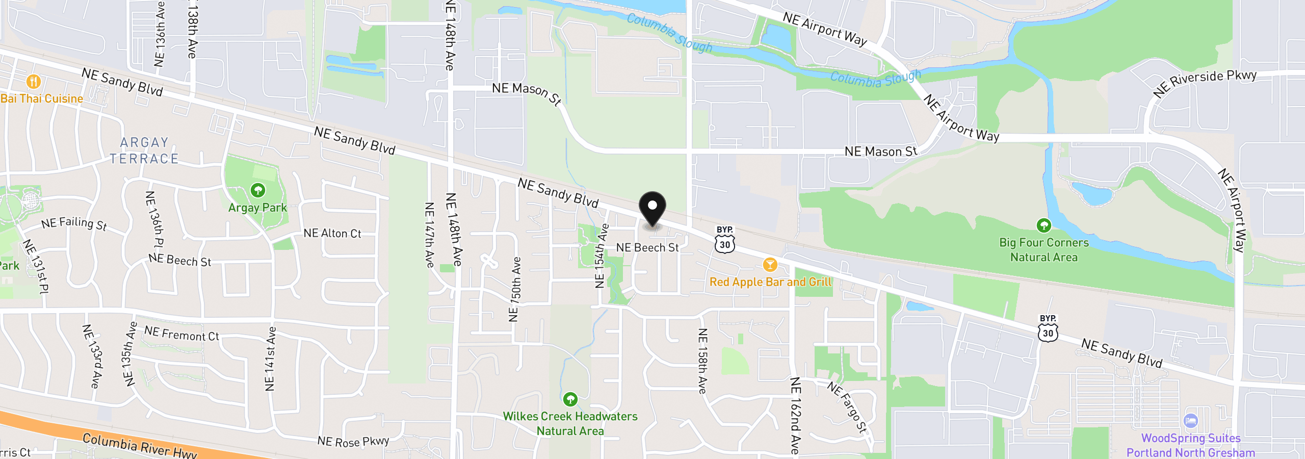 Map showing the location of 15711 NE Beech St 5f, Portland, OR 97230