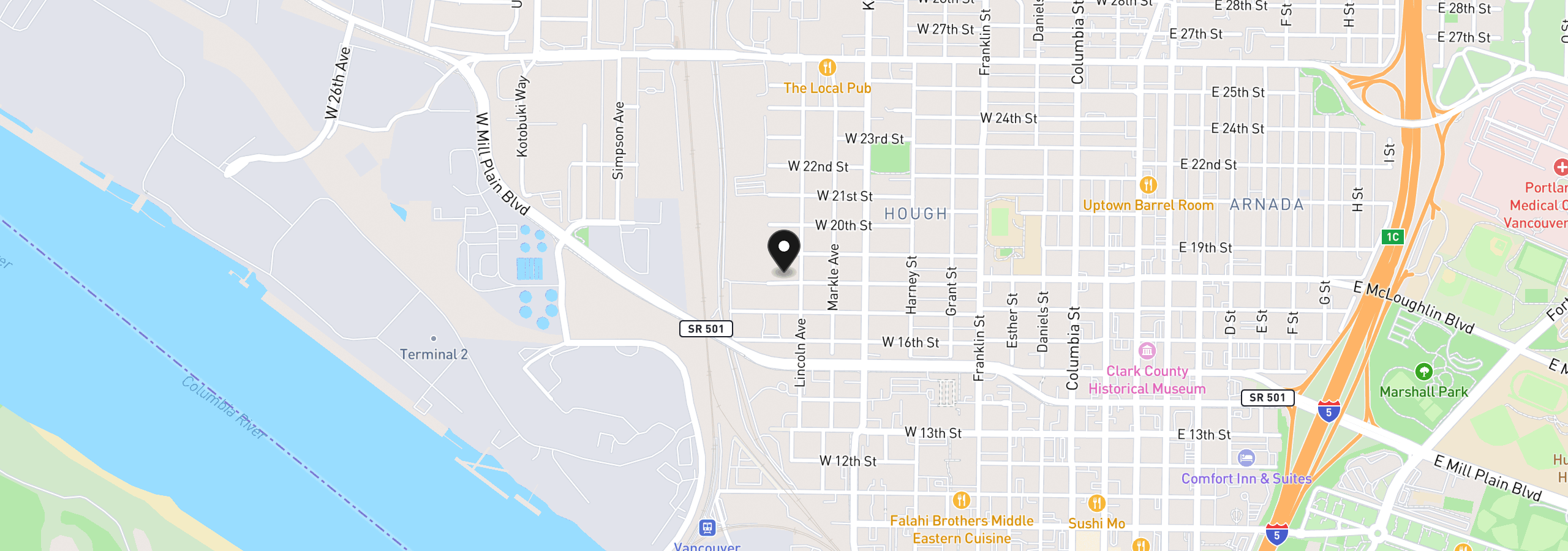 Map showing the location of 1208 W McLoughlin Blvd, Vancouver, Wa 98660