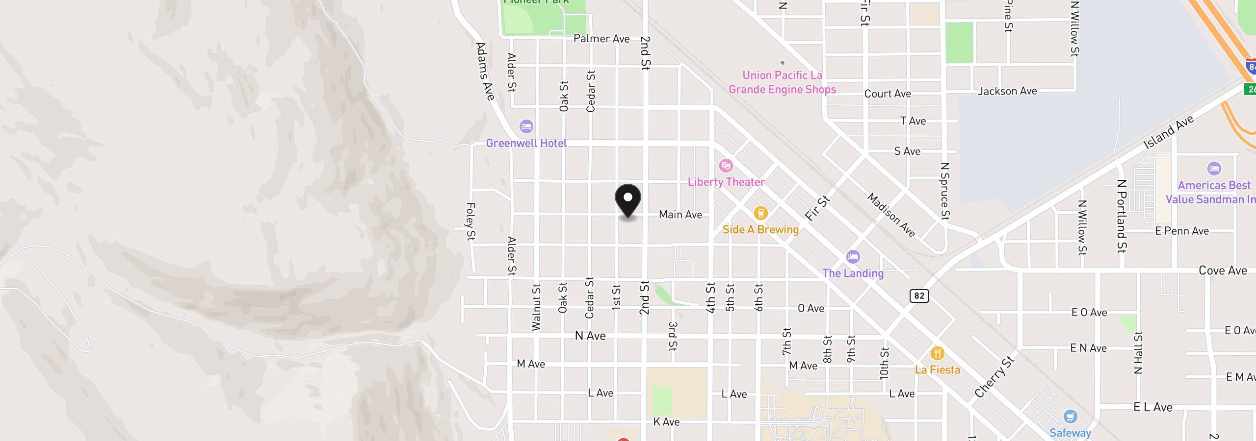 Map showing the location of 704 Main Ave, La Grande, OR 97850