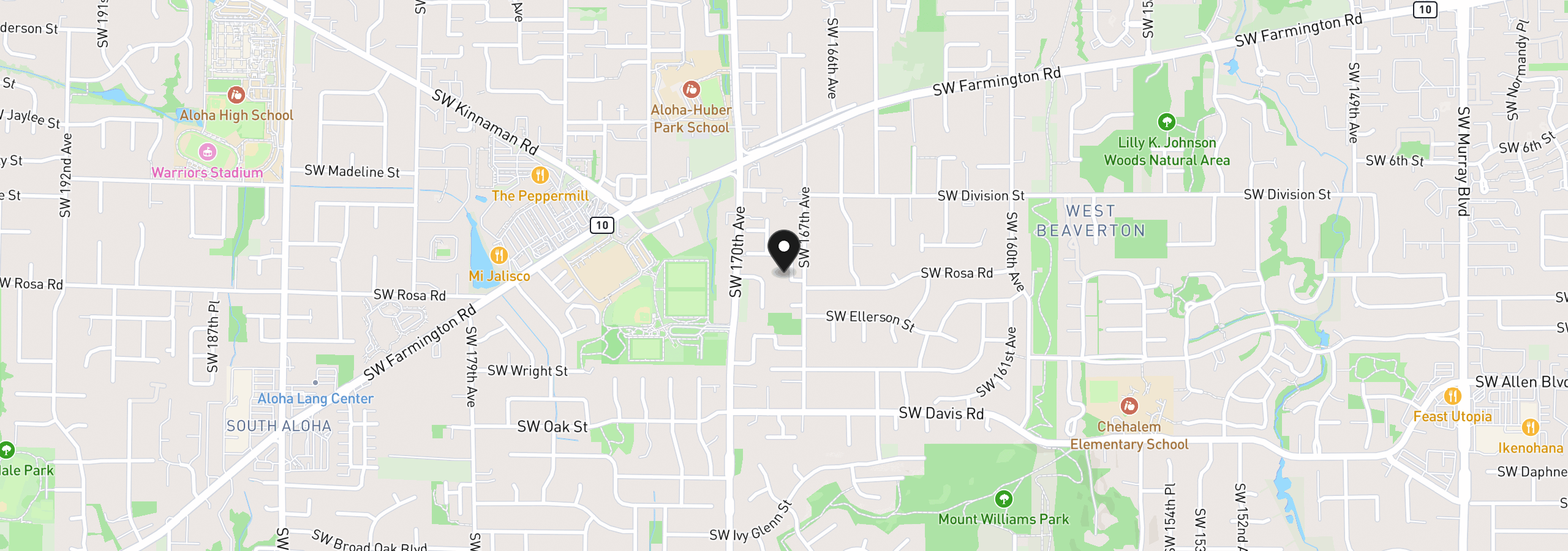 Map showing the location of 5631 SW Norris Ter, Beaverton, OR 97007