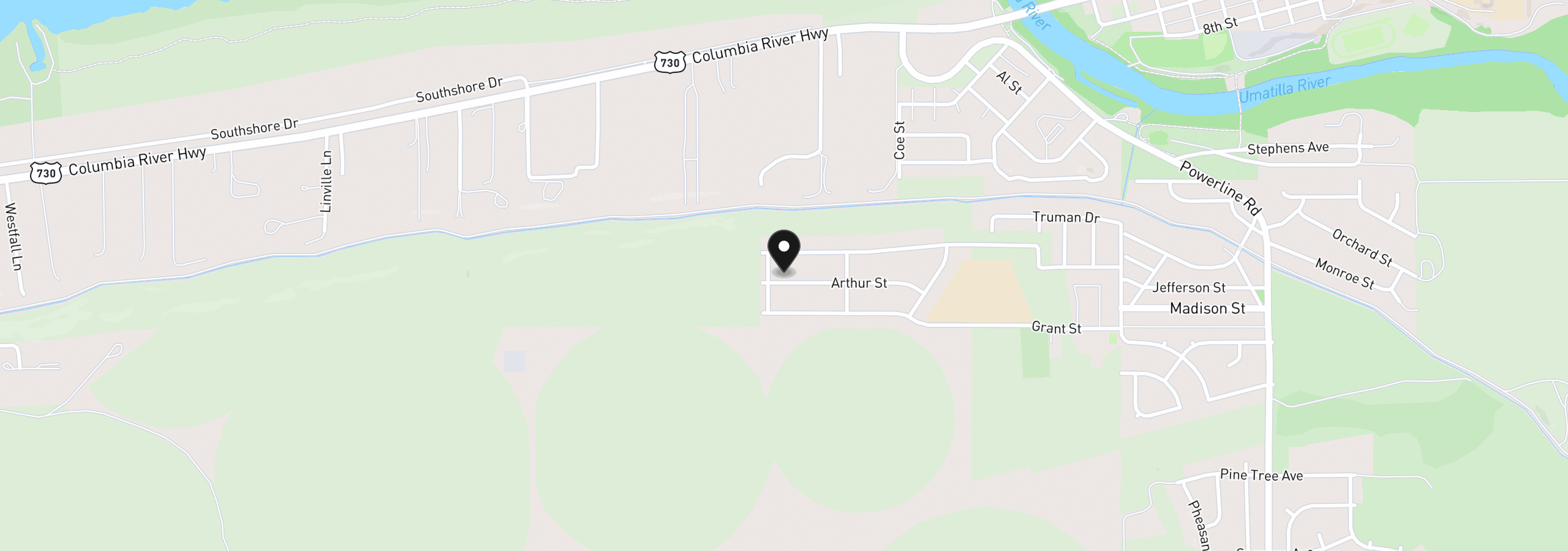 Map showing the location of 691 Arthur St, Umatilla, OR 97882