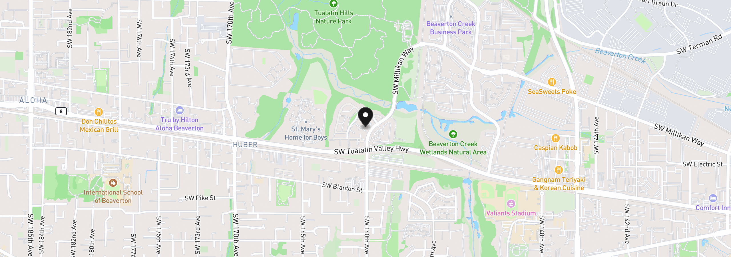 Map showing the location of 16070 SW Audubon St 101, Beaverton, OR 97003