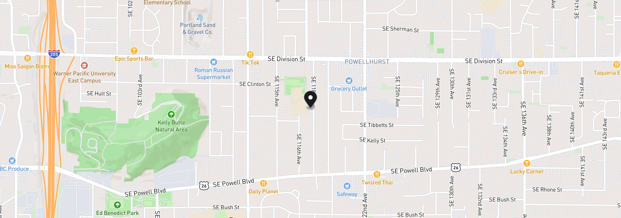 Map showing the location of 2901 SE 118th Ave, Portland, OR 97266