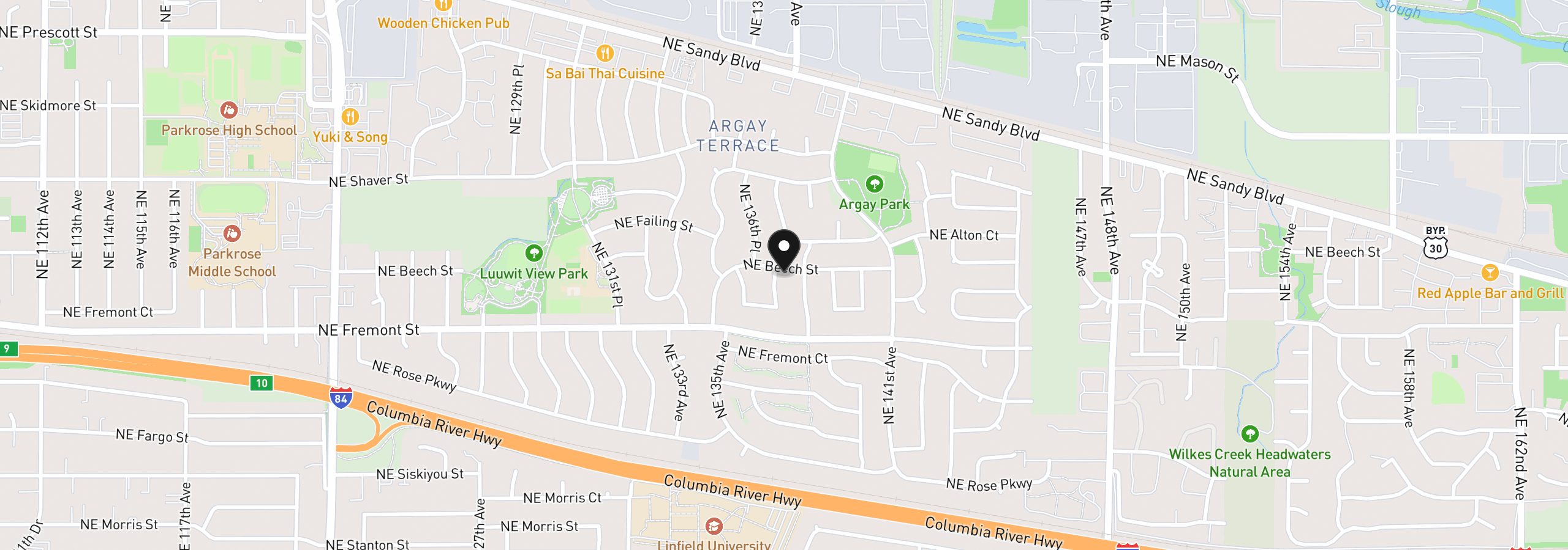 Map showing the location of 13710 NE Beech St, Portland, OR 97230
