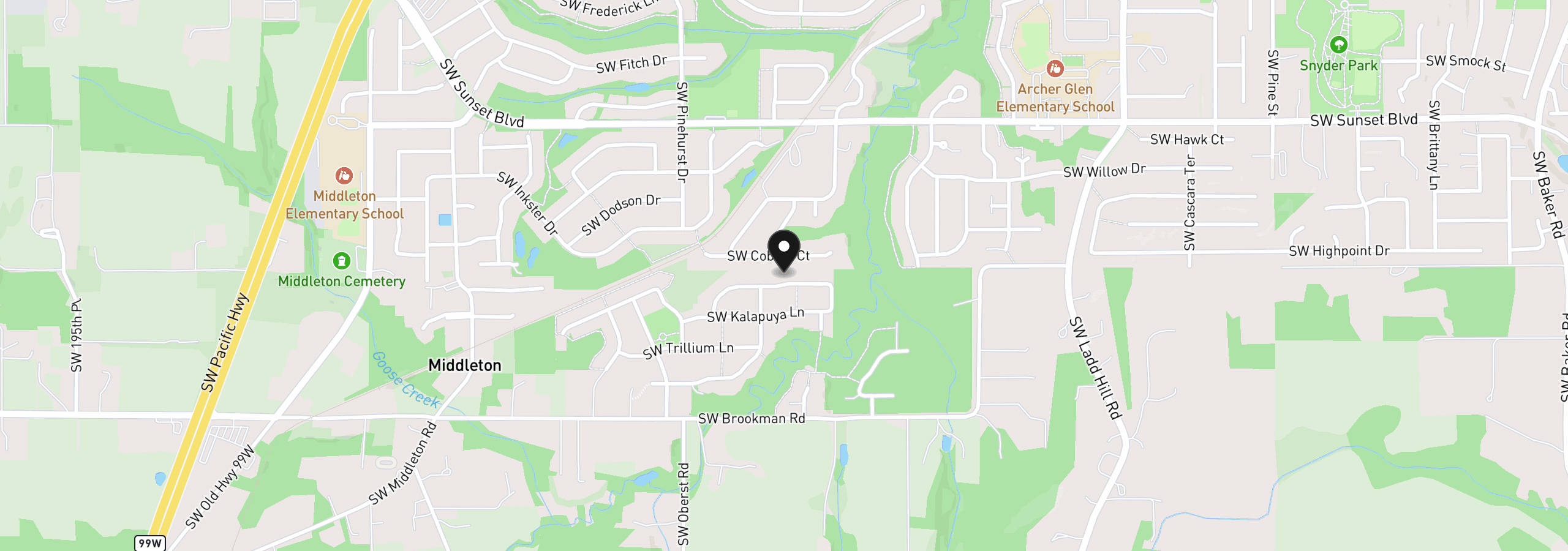 Map showing the location of 17161 SW Kalapuya Ln, Sherwood, OR 97140