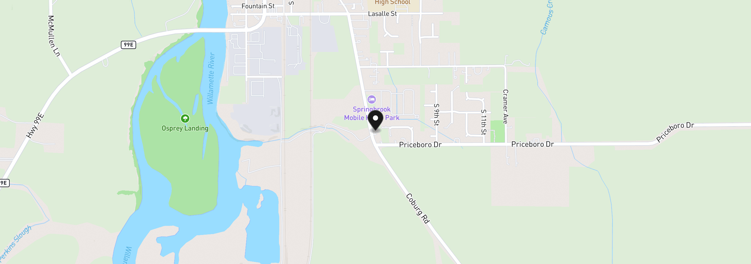 Map showing the location of 1145 S 6th St, Harrisburg, OR 97446