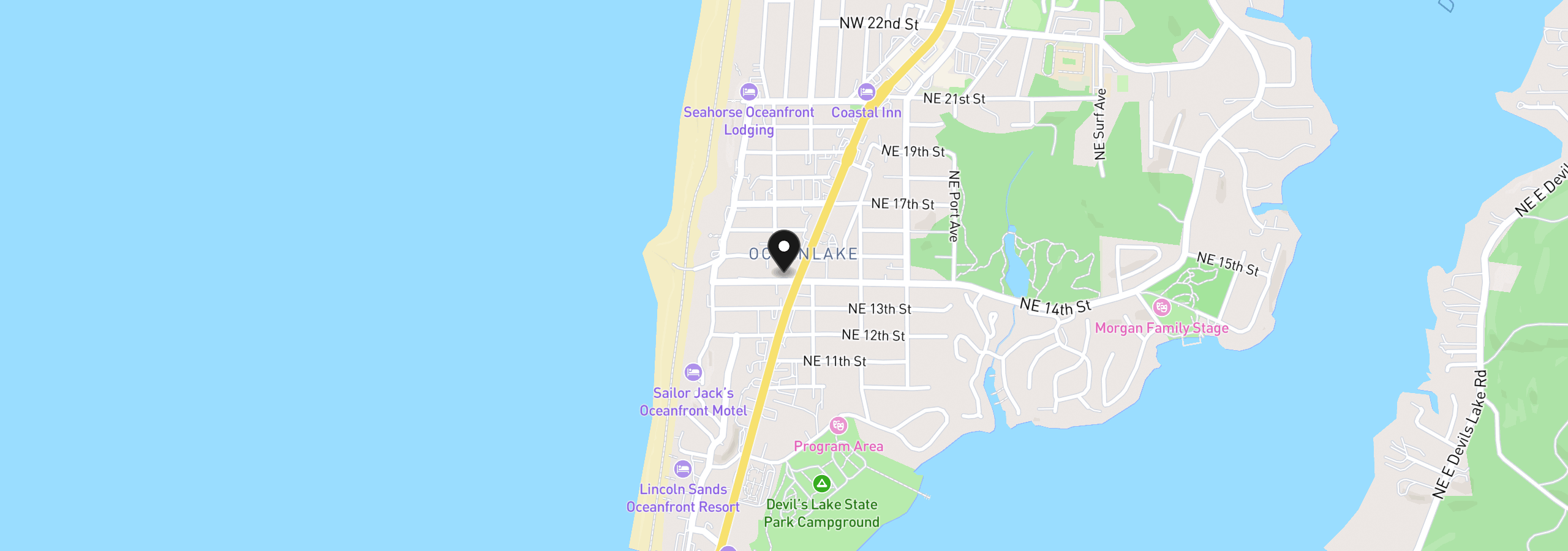 Map showing the location of 1409 NW 14th St, Lincoln City, OR 97367