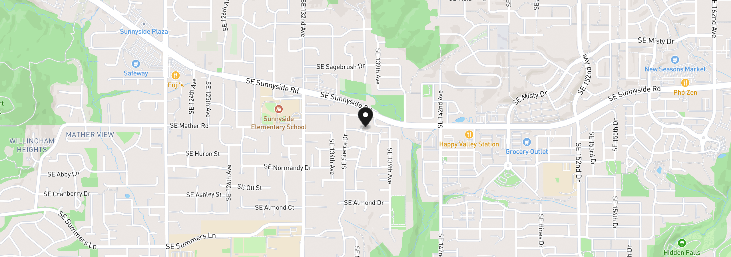 Map showing the location of 13526 SE Ellen Dr, Clackamas, OR 97015