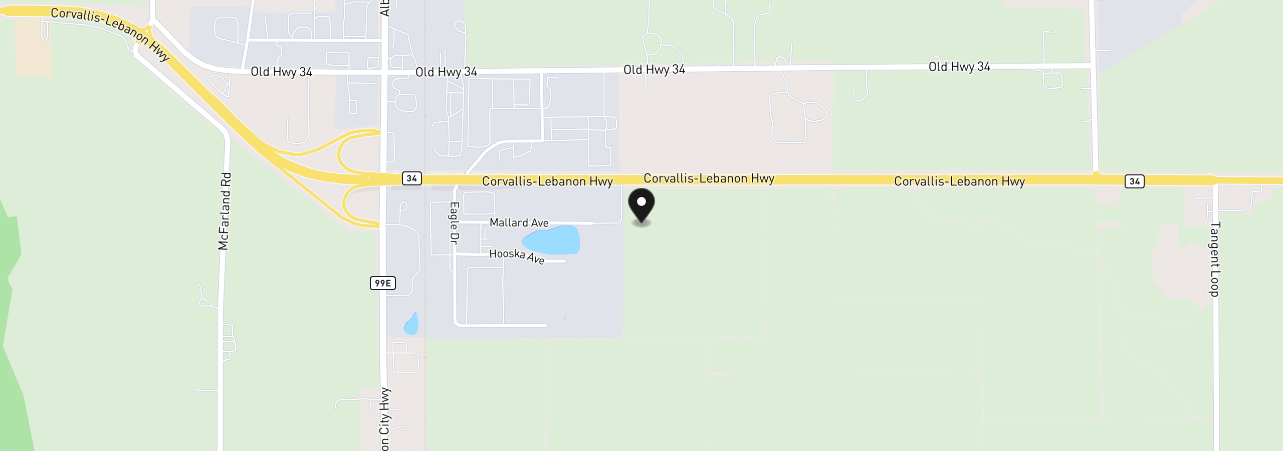 Map showing the location of 32320 Highway 34, Tangent, OR 97389